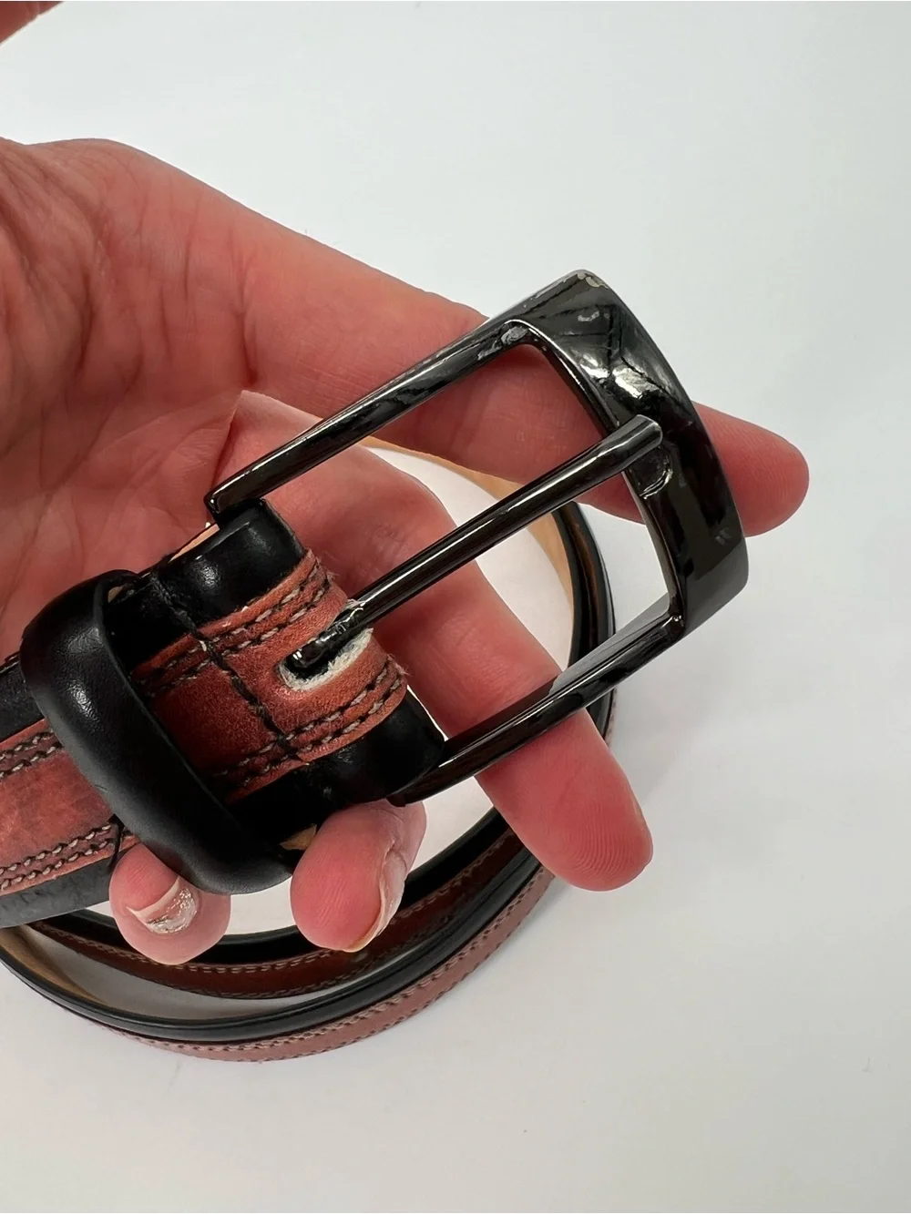 Two-Tone Brown Black Men’s Leather Belt with Polished Buckle 48 Paul Frederick
